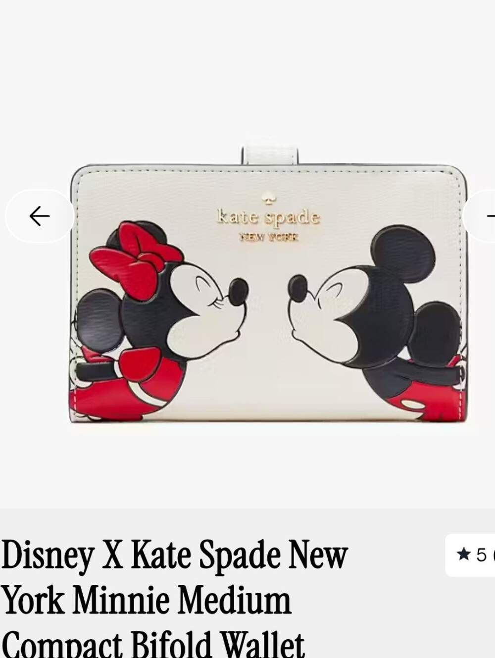 kate spade Cream Minnie & Mickey Bifold Wallet with Red Accents